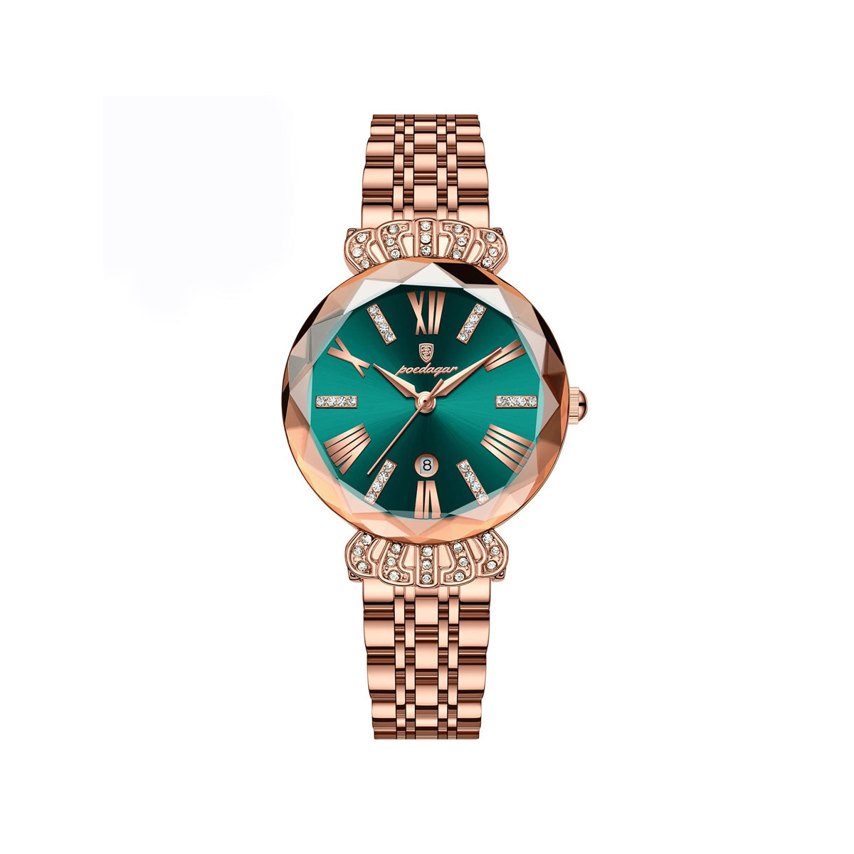 Poedagar 766 Luminous pointer stainless steel ladies Wristwatch- Rose Gold & Green