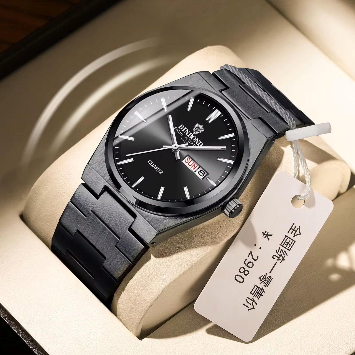 BINBOND 102 Stainless Steel Luxury Quartz Watch For Men- Black