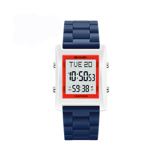SKMEI 2787 5BAR Water-Proof LED Display Silicone Straps Unisex Luminous Wristwatch- Blue White Orange