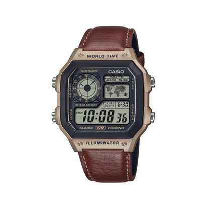 Casio Classic AE-1200WHL-5AV World Time – Bronze & Leather Edition