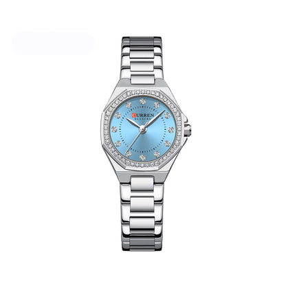 CURREN 9100 Elegant Fashion Stainless Steel Ladies Watch- Silver Sky Blue