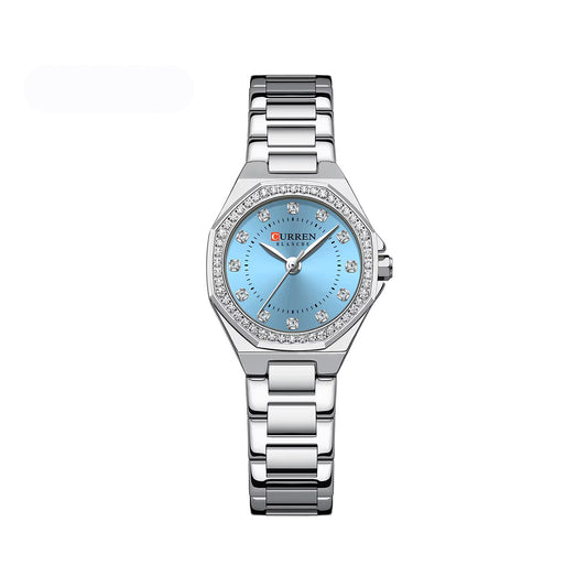 CURREN 9100 Elegant Fashion Stainless Steel Ladies Watch- Silver Sky Blue