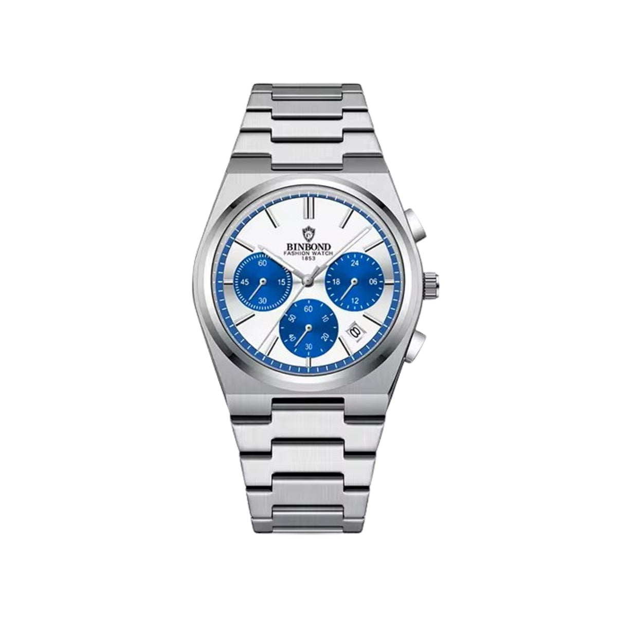 BINBOND 203 Stainless Steel Multifunctional Chronograph Business Wristwatch- Silver2