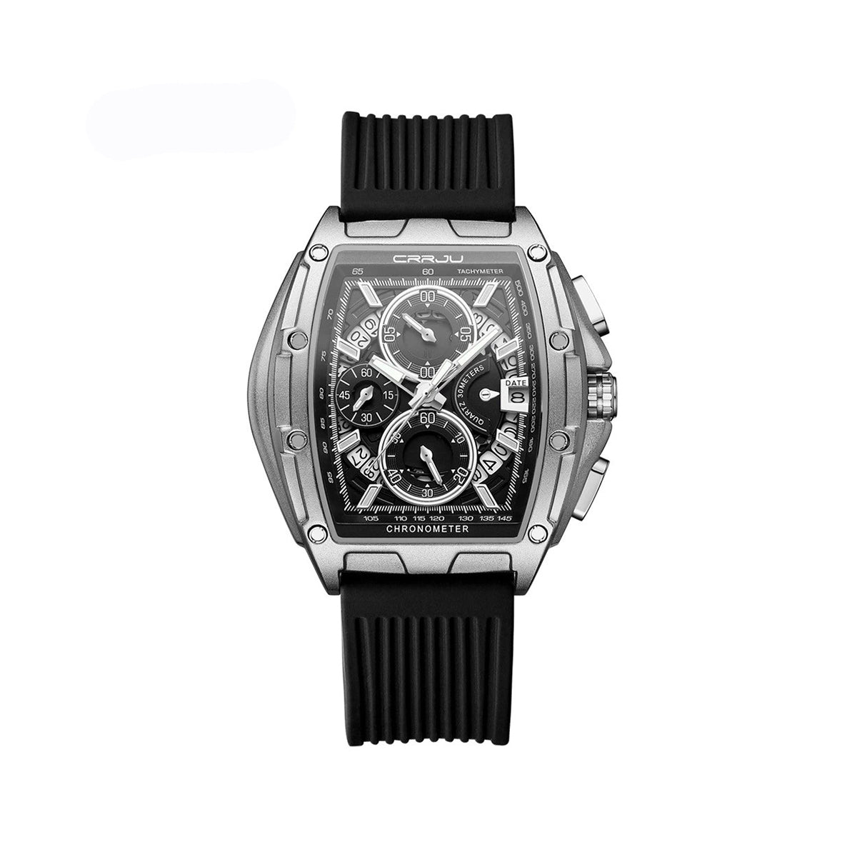 CRRJU 2317 Domineering Barrel Curved Mirror Hollow Surface Sports Silicone Quartz Men’s Wristwatch