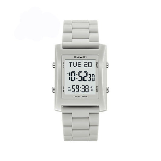 SKMEI 2787 5BAR Water-Proof LED Display Silicone Straps Unisex Luminous Wristwatch- Light Grey