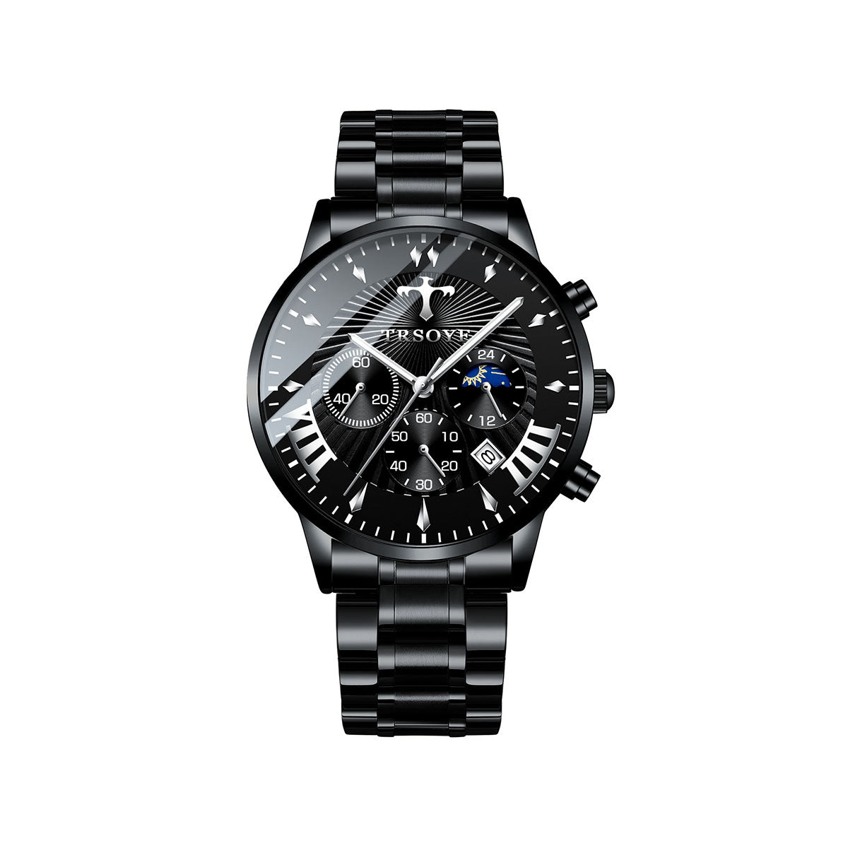 Trsoye 608 Chronograph Active Stainless Steel Watch for Men - Black