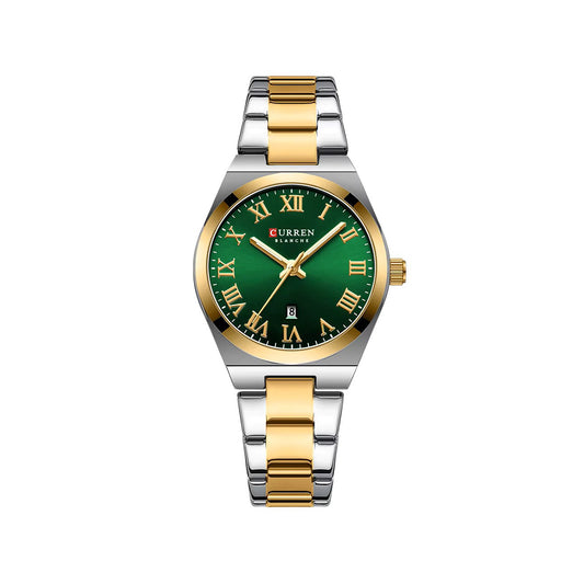 CURREN 9095 Elegant Stainless Steel Classic Women Quartz Watch- Silver Gold & Green