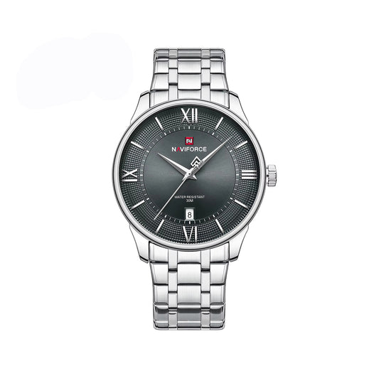 Naviforce 9272 Premium Quartz Men’s Watch with Sleek Dial and Strong Stainless Steel Bracelet- Silver Black