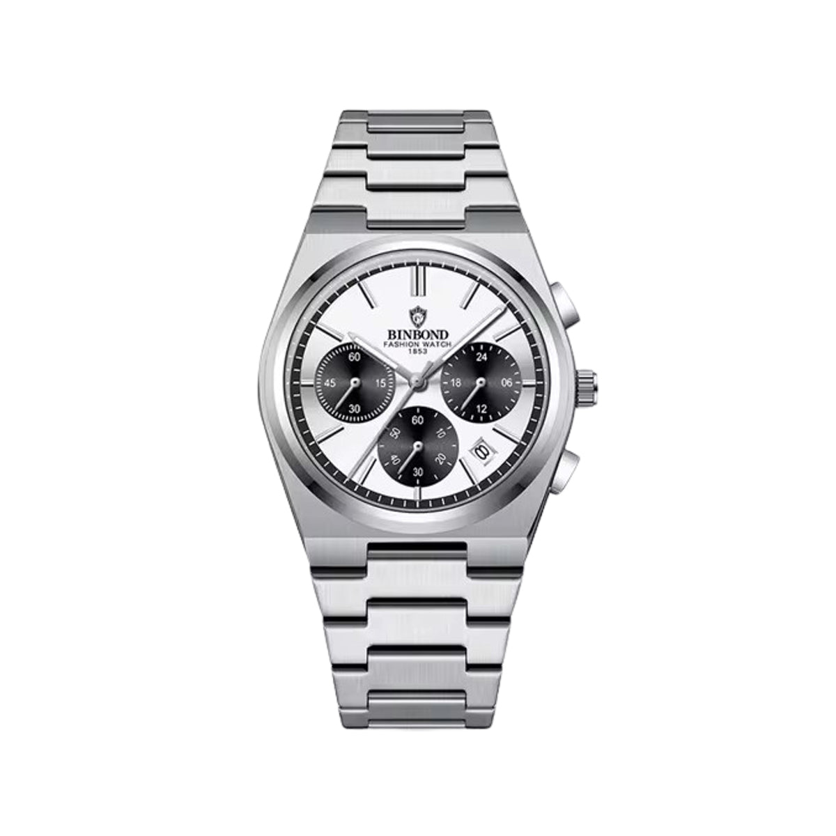BINBOND 203 Stainless Steel Multifunctional Chronograph Business Wristwatch- Silver