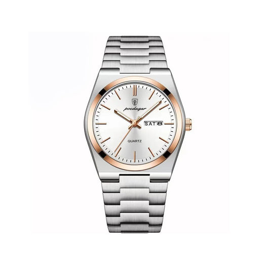 POEDAGAR 930 Business Luminous Stainless Steel Quartz Men's Watch- Silver & Rose Gold