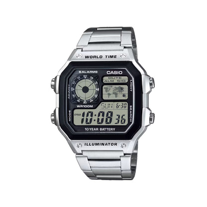 Casio AE-1200WHD-1AV World Timer Digital Watch Stainless Steel Bracelet & 100M Water Resistance