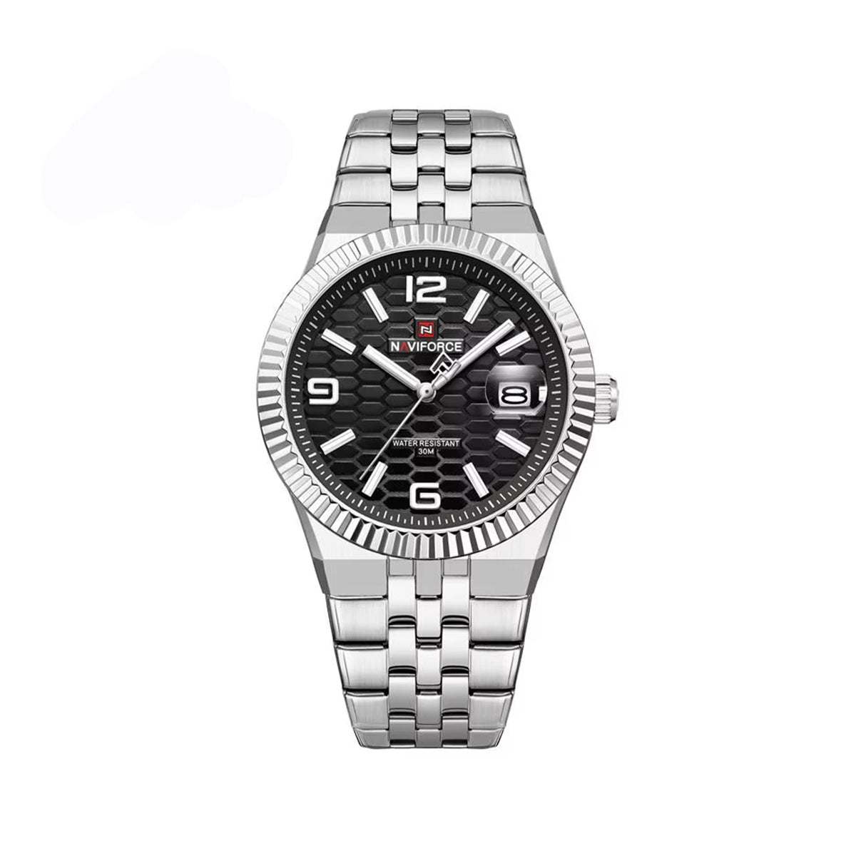 NAVIFORCE 9277 Stylish Analog Quartz Men’s Watch with Durable Stainless Steel Strap and Water Resistance- Silver & Black