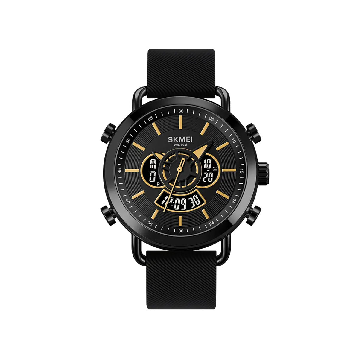 SKMEI 1860 Dual Display Chronometer Silicone Belt Quartz Watch For Men