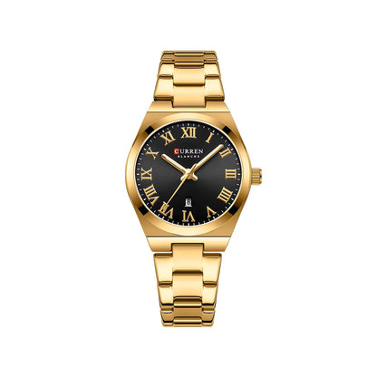 CURREN 9095 Elegant Stainless Steel Classic Women Quartz Watch- Gold Black
