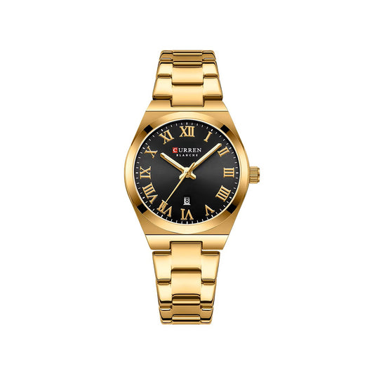CURREN 9095 Elegant Stainless Steel Classic Women Quartz Watch- Gold Black