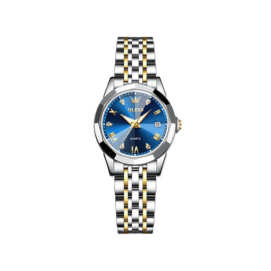 OLEVS 9931 Luxury Water-resistant women Quartz Wristwatch- Silver Gold & Blue