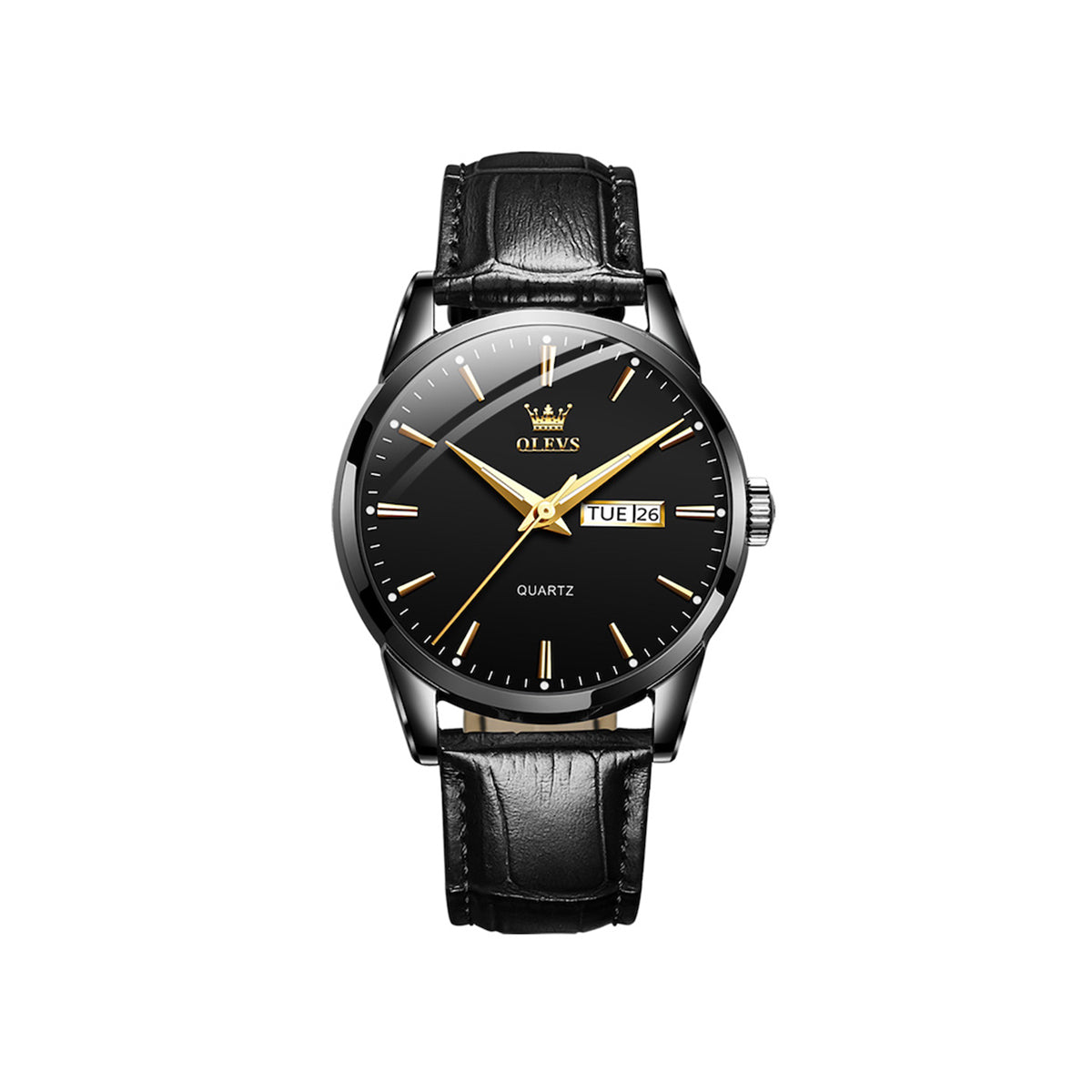 Olevs 6898 minimalist design leather strap watch for Men's- Black