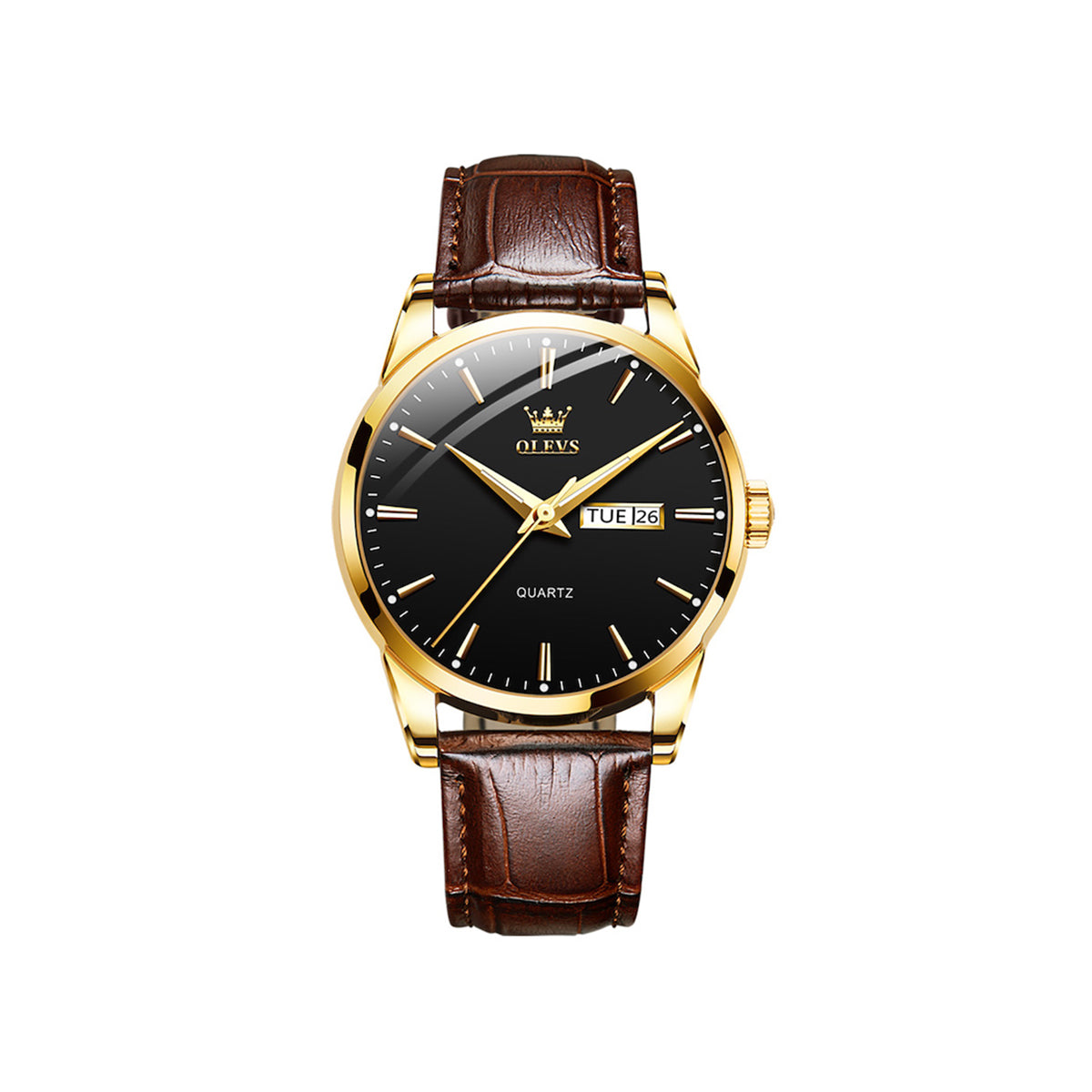 Olevs 6898 minimalist design leather strap watch for Men's- Brown & Black