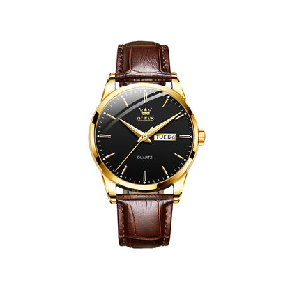 Olevs 6898 minimalist design leather strap watch for Men's- Brown & Black