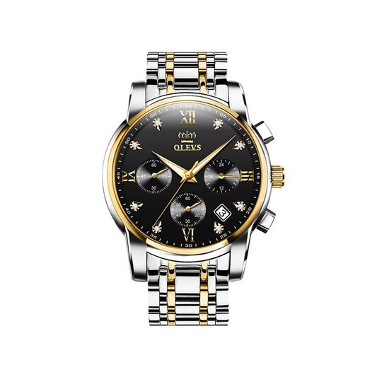 OLEVS 2858 Luxury Luminous Chronograph Men wristwatch- Silver Gold & Black