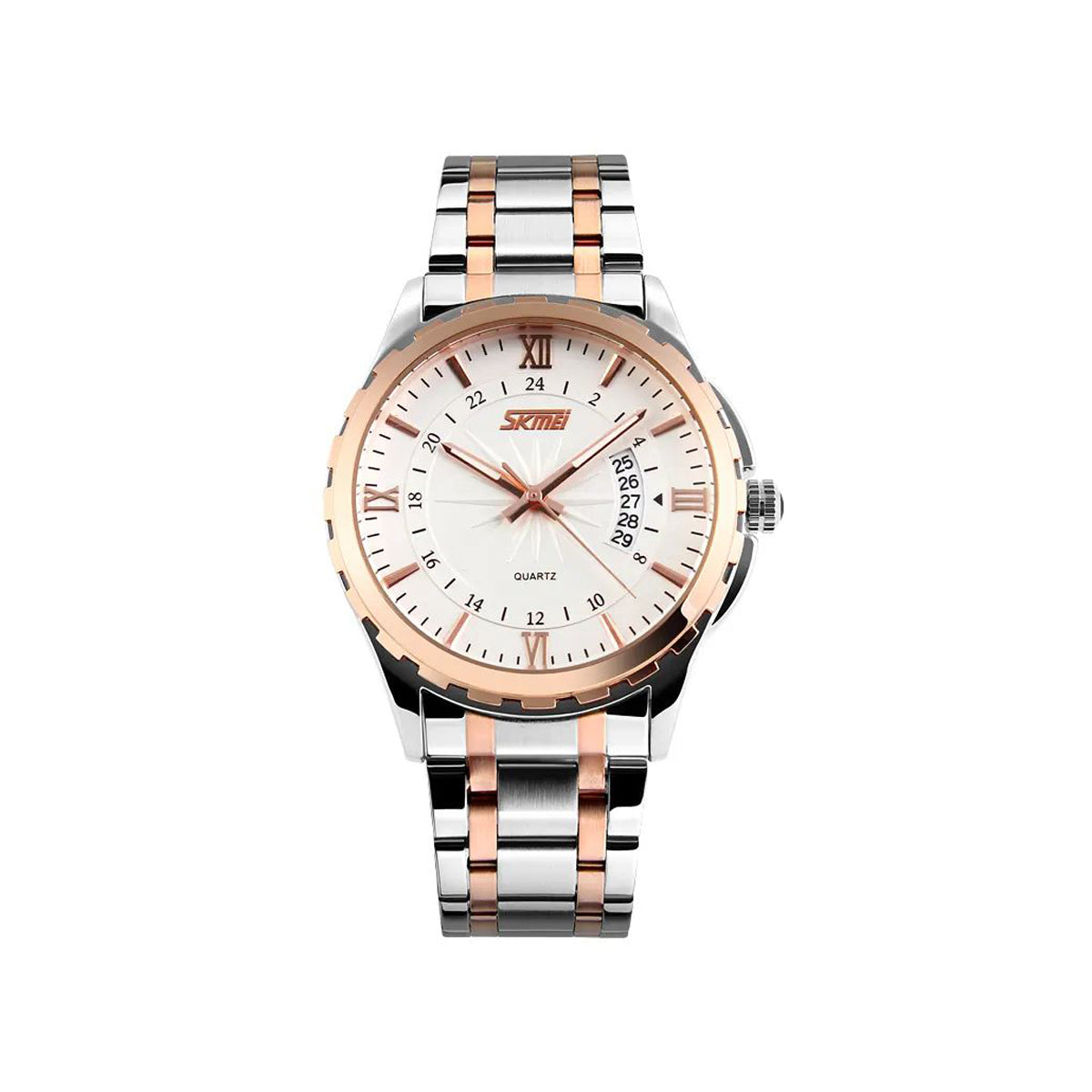 Skmei 9069 luminous needles stainless luxury Men’s watch- Silver & Rose Gold