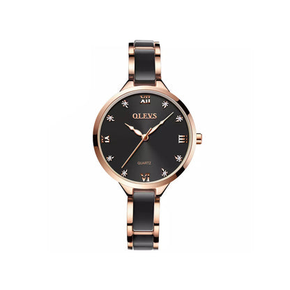 OLEVS 5872 Ceramic Quartz Women Watches- Black