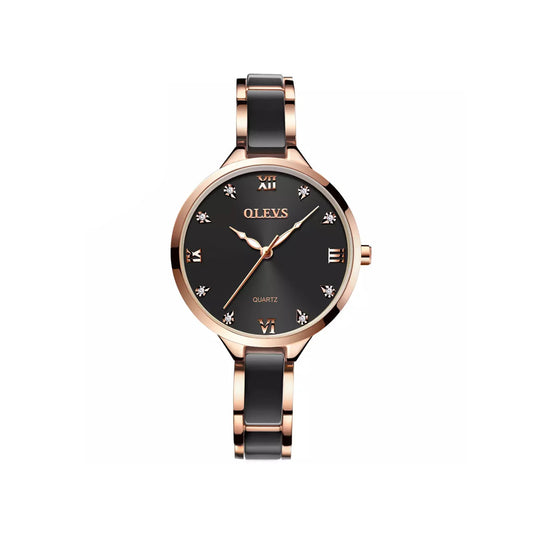 OLEVS 5872 Ceramic Quartz Women Watches- Black
