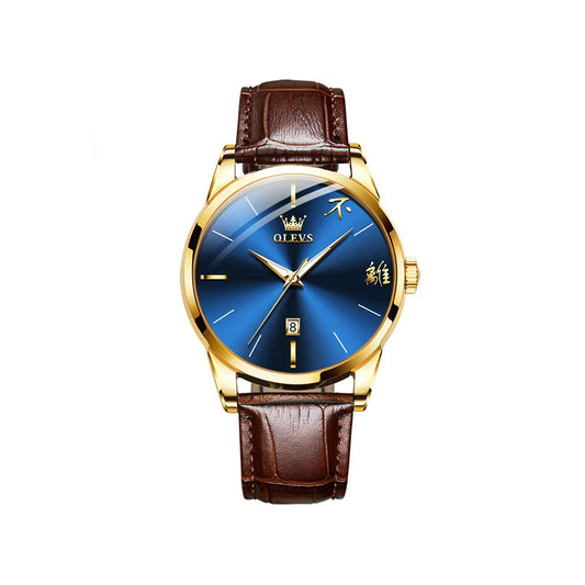 Olevs 2865 Luxury Fashion Belt Watch For Men's- Brown Gold & Blue
