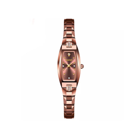 OLEVS 5501 Tungsten Steel Elegant Design with Diamond Relogio Feminino Quartz Women's Watch- Rose Gold