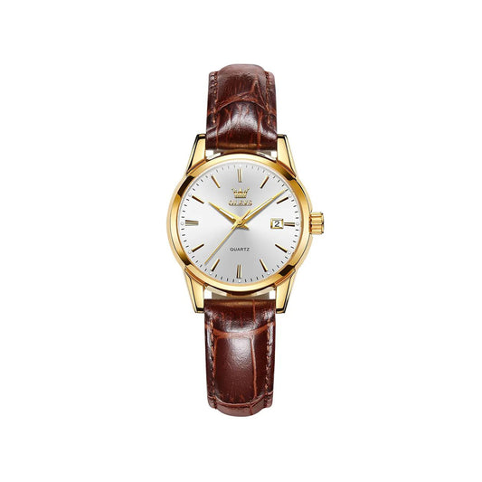 Olevs 6898 Luxury Brand Luminous Fashion Quartz Belt Watch For Ladies- Brown & Silver