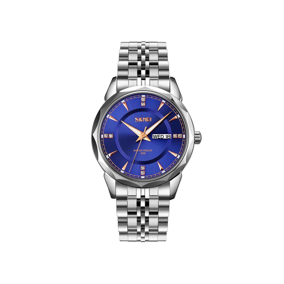 SKMEI 9268 japan movement quartz Stainless Steel Wristwatch for Men's- Silver Blue