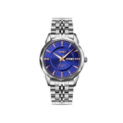 SKMEI 9268 japan movement quartz Stainless Steel Wristwatch for Men's- Silver Blue