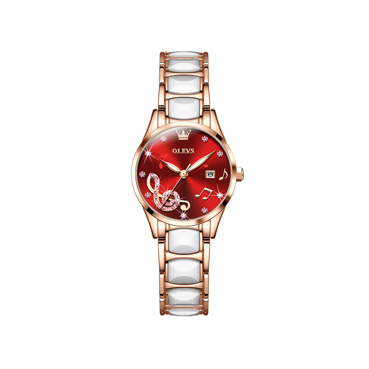OLEVS 3605 Luxury Ceramic Quartz women wristwatch- Red