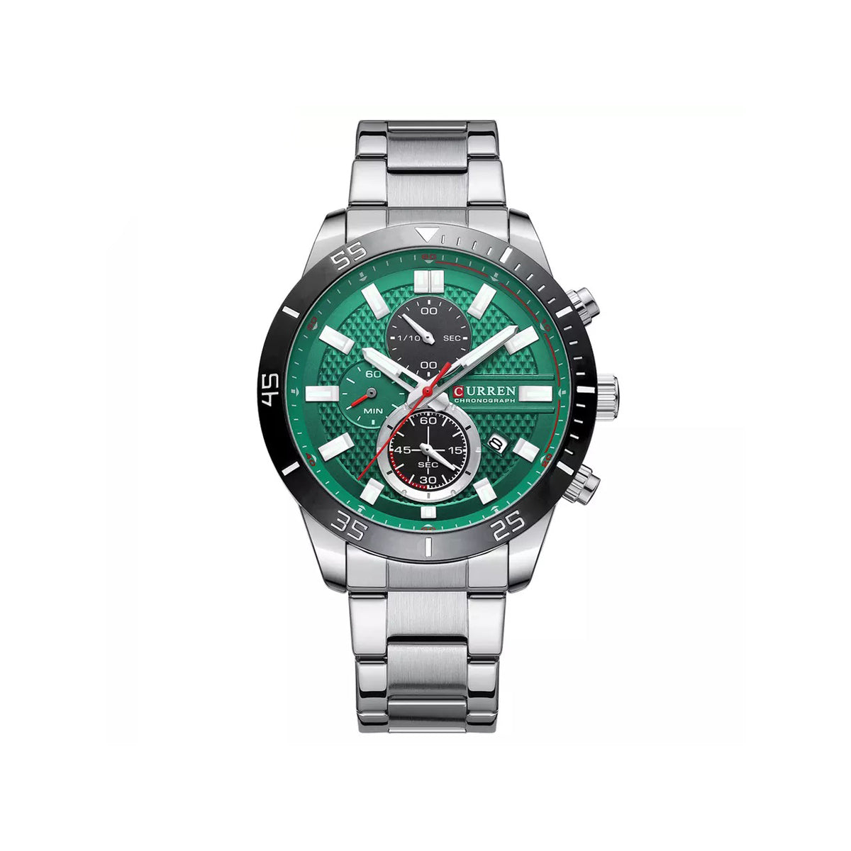 CURREN 8417 Chronograph Luminous Watch for Men - Silver & Green
