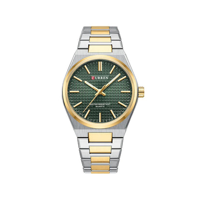 CURREN 8439 Top Brand Luxury Stainless Steel Quartz Man Wristwatch- Silver Gold & Green