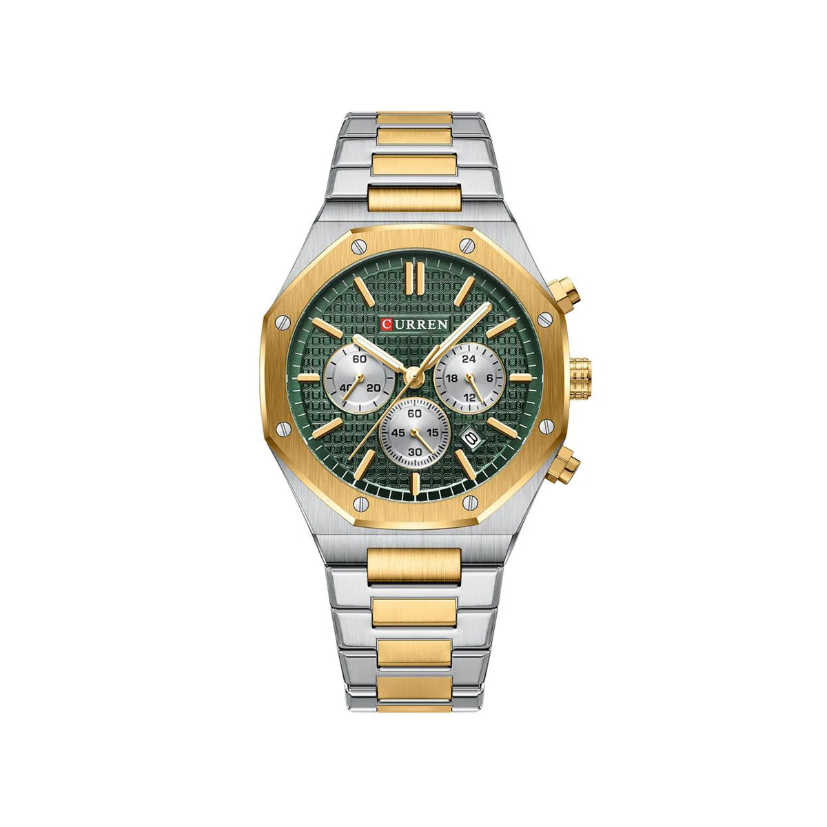 CURREN 8440 Authentic Stainless steel Band Chronograph special business watch kit watch for Men’s- Silver Gold & Green