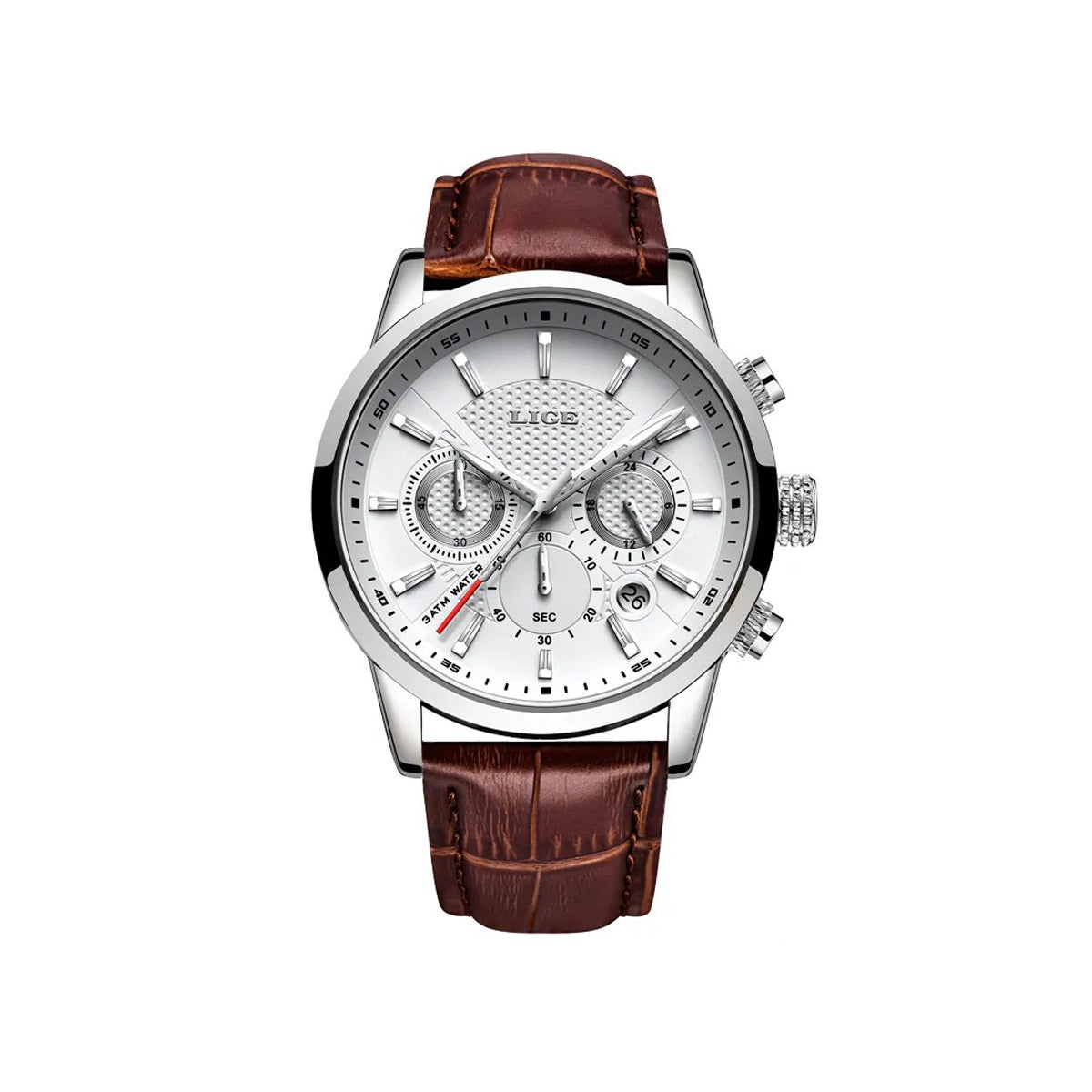 LIGE 9866 Stainless Steel Multi-function chronograph watch - Brown White