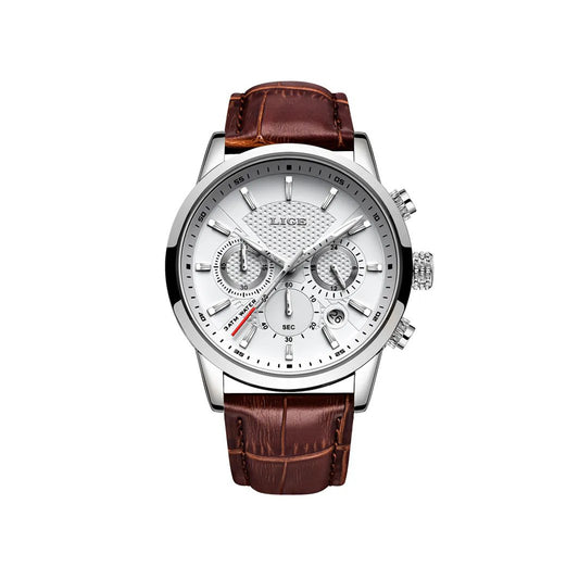 LIGE 9866 Stainless Steel Multi-function chronograph watch - Brown White