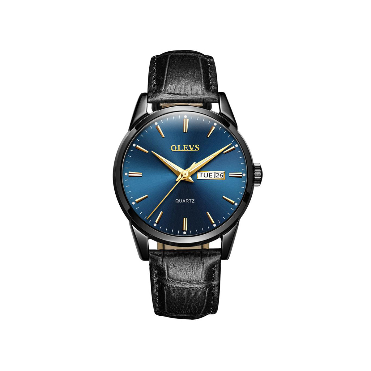 Olevs 6898 minimalist design leather strap watch for Men's- Black & Blue
