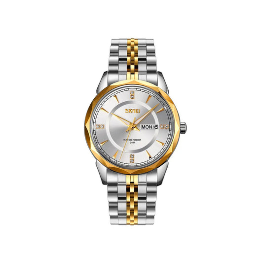 SKMEI 9268 japan movement quartz Stainless Steel Wristwatch for Men's- Silver Gold