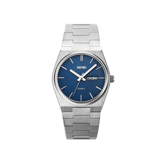 Skmei 9288 stainless steel luxury men round wristwatch for Men's- Silver Blue