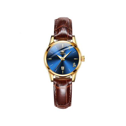 Olevs 2865 Luxury Fashion Belt Watch For Women- Brown Gold & Blue