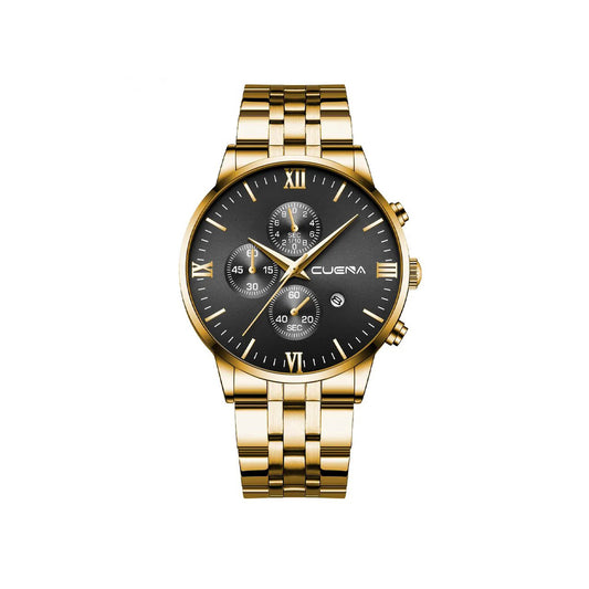 CUENA 6011 Stainless Steel chronograph Analog luminous Men's Watch- Gold Black