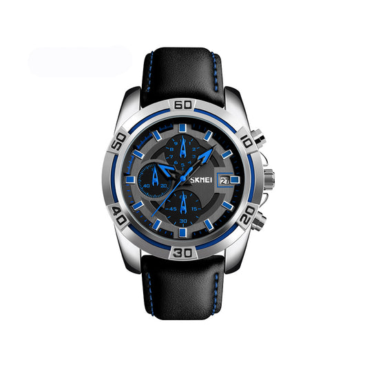 SKMEI 9156 Active Chronograph Leather Quartz Watch for Men- Blue