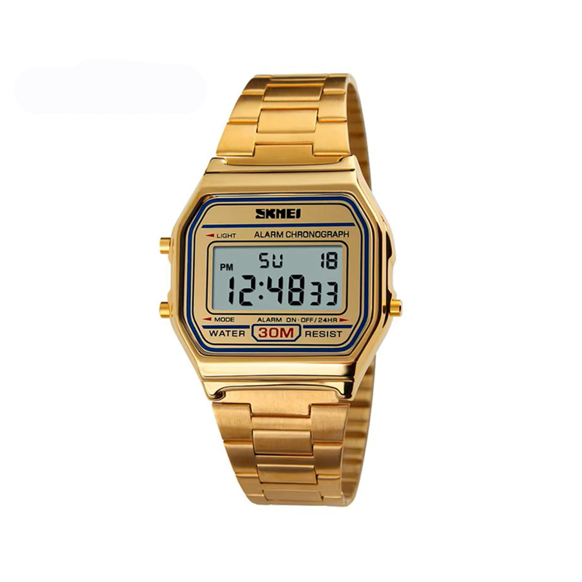 SKMEI 1123 Classic design Unisex Square Digital Display Multi-Function Stainless Steel watch- Gold