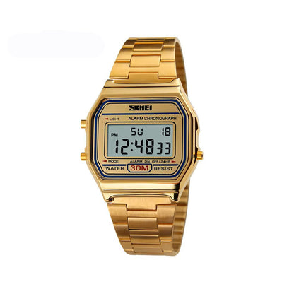 SKMEI 1123 Classic design Unisex Square Digital Display Multi-Function Stainless Steel watch- Gold