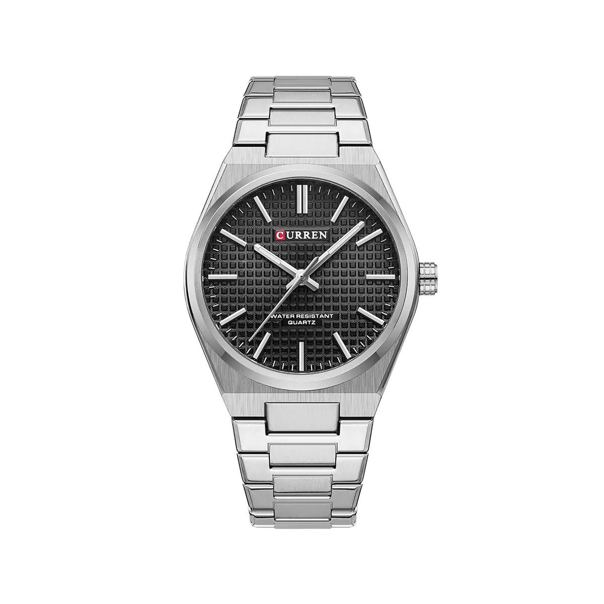 CURREN 8439 Top Brand Luxury Stainless Steel Quartz Man Wristwatch- Silver Black