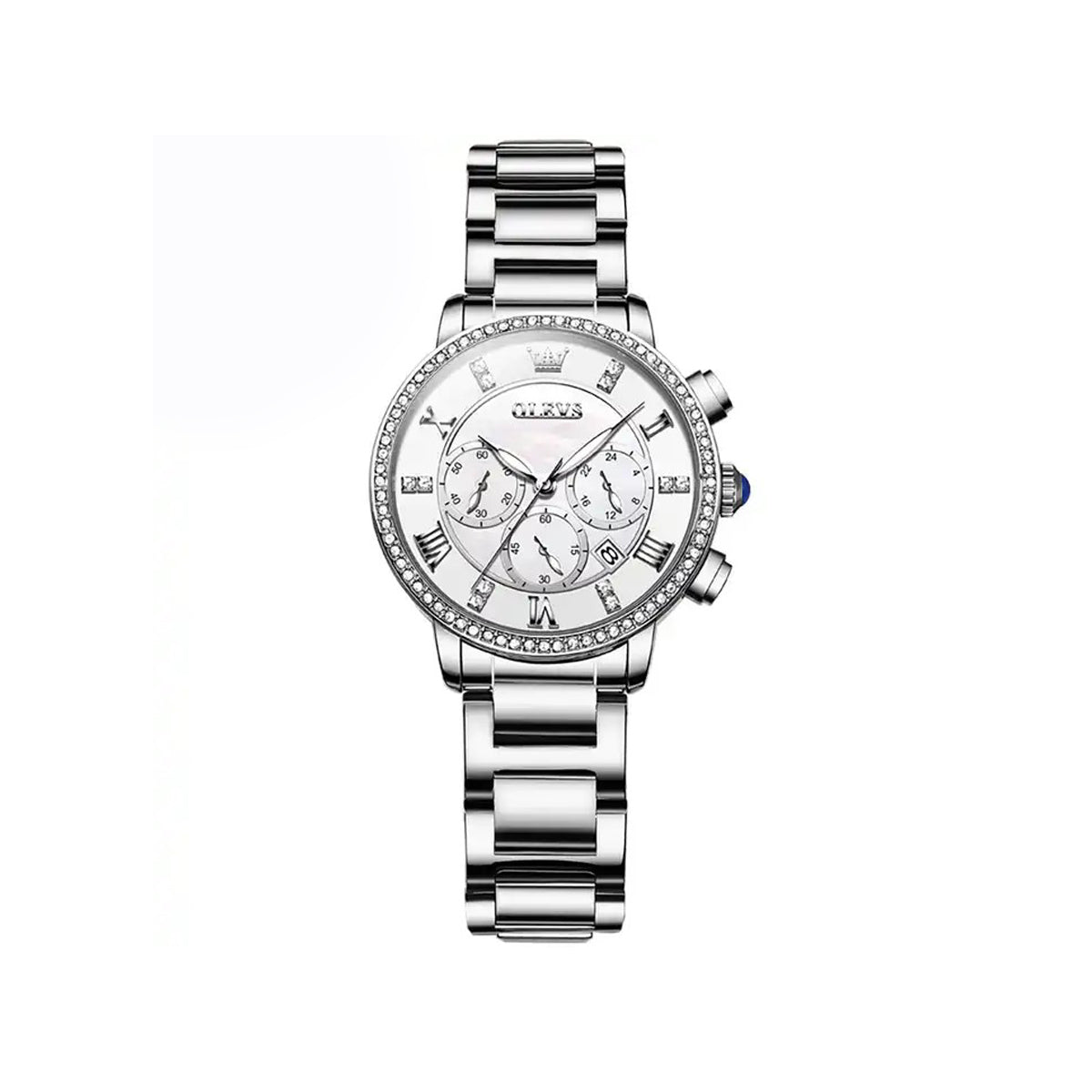 OLEVS 9976 Luxury Women's Chronograph Watch- Silver