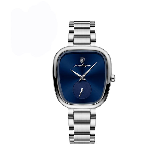 Poedagar 783 New Unique Design Stainless Steel Ladies Watch- Silver Blue