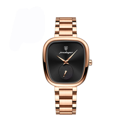 Poedagar 783 New Unique Design Stainless Steel Ladies Watch-Rose Gold & Black